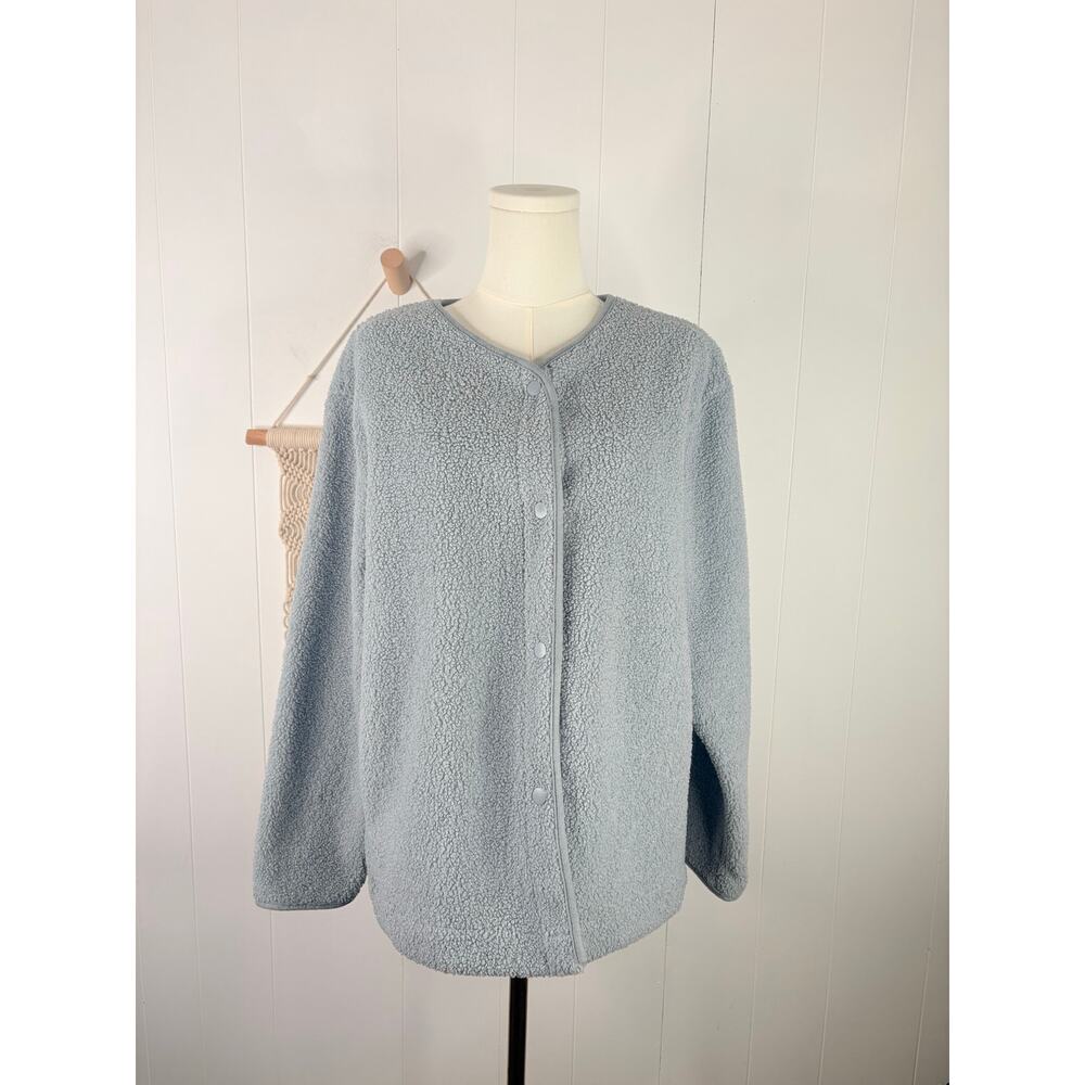 Joie Sherpa Teddy Jacket Shacket Medium Blue Snap Front Coatigan